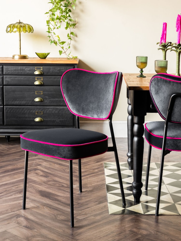 Rockett St George Set of 2 Charcoal Grey Signature Velvet Perfect Dining Chairs - Image 1 of 8 Rockett St George Set of 2 Charcoal Grey Signature Velvet Perfect Dining Chairs - Image 1 of 8