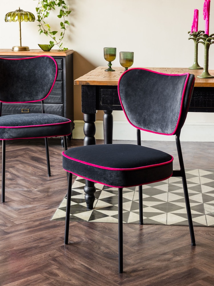 Rockett St George Set of 2 Charcoal Grey Signature Velvet Perfect Dining Chairs - Image 2 of 8 Rockett St George Set of 2 Charcoal Grey Signature Velvet Perfect Dining Chairs - Image 2 of 8