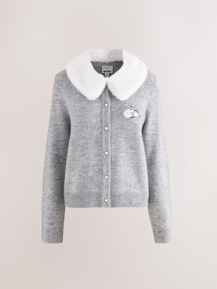 Cath Kidston Grey Moomins Faux Fur Collar Cardigan - Image 1 of 3