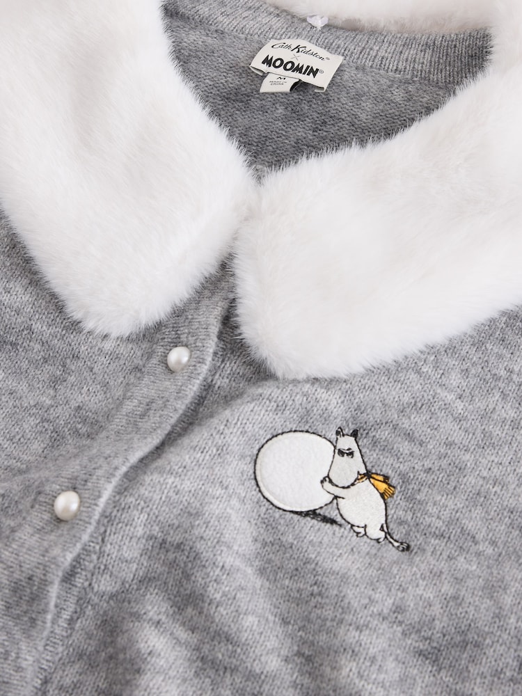 Cath Kidston Grey Moomins Faux Fur Collar Cardigan - Image 3 of 3