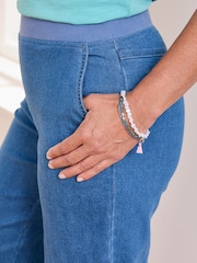 Cotton Traders Blue Wide Leg Crop Pull On Jeans - Image 3 of 3