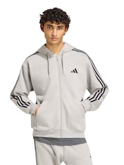 Ljus Grå - adidas Essentials 3-Stripes Fleece Full-Zip Hoodie - Bild 1 av 6