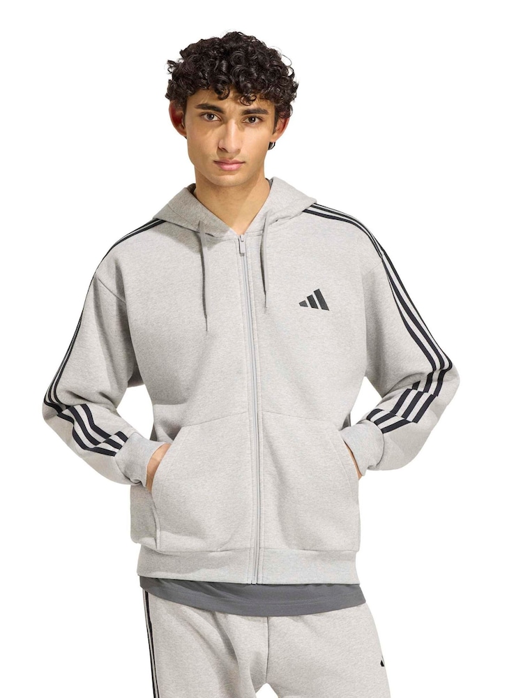 Ljus Grå - adidas Essentials 3-Stripes Fleece Full-Zip Hoodie - Bild 1 av 6