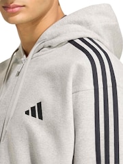Ljus Grå - adidas Essentials 3-Stripes Fleece Full-Zip Hoodie - Bild 4 av 6