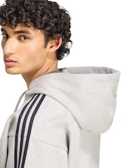 Ljus Grå - adidas Essentials 3-Stripes Fleece Full-Zip Hoodie - Bild 5 av 6