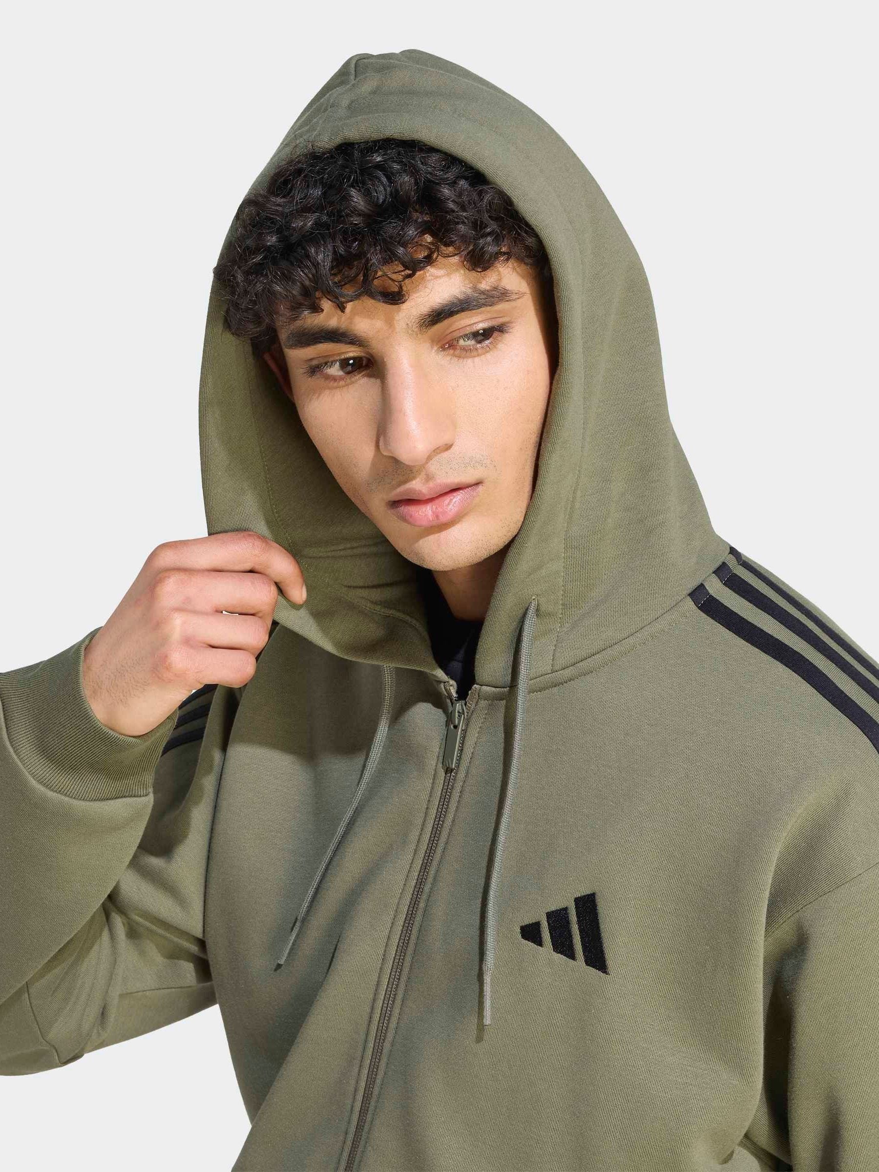 Satın al Yeşil - adidas Temel 3Çizgi Polar Tam Fermuarlı Kapüşonlu