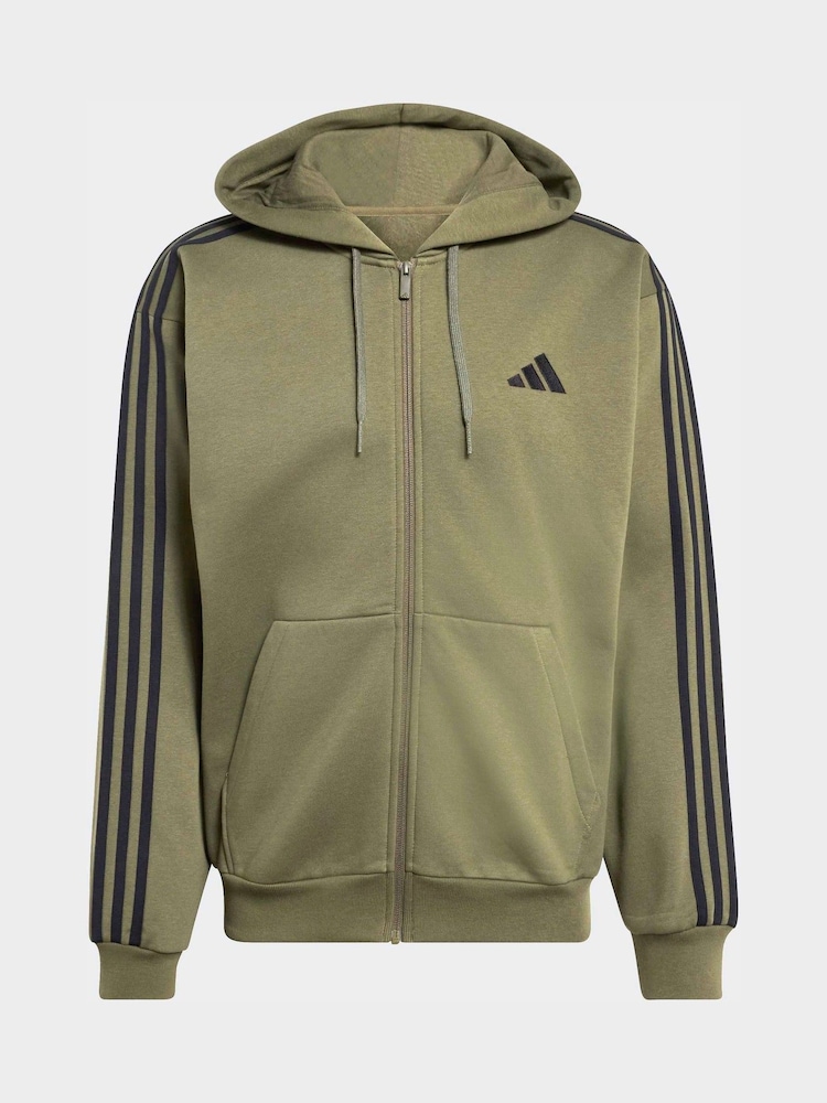 Grön - adidas Essentials 3-Stripes Fleece Full-Zip Hoodie - Bild 6 av 6