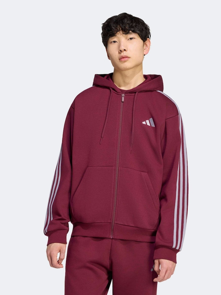 Burgundy - adidas Essentials 3-Stripes Fleece Full-Zip Hoodie - Bild 1 av 6