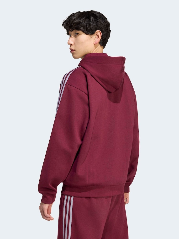 Burgundy - adidas Essentials 3-Stripes Fleece Full-Zip Hoodie - Bild 2 av 6