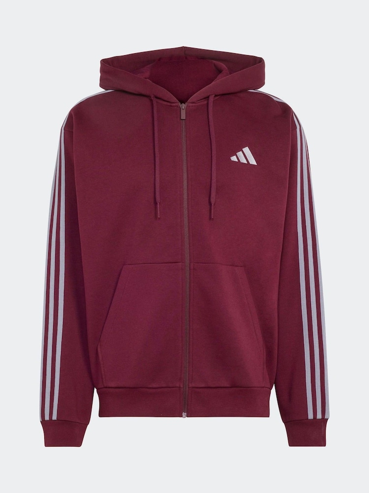 Burgundy - adidas Essentials 3-Stripes Fleece Full-Zip Hoodie - Bild 6 av 6