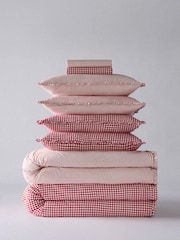 The Set 8 Piece Red Stripe/Gingham Frill Duvet Cover and Pillowcase Set with Fitted Sheets - Image 5 of 6
