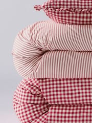 The Set 8 Piece Red Stripe/Gingham Frill Duvet Cover and Pillowcase Set with Fitted Sheets - Image 6 of 6