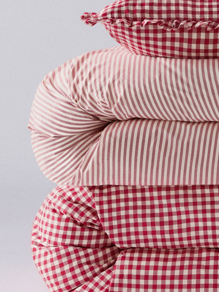 The Set 8 Piece Red Stripe/Gingham Frill Duvet Cover and Pillowcase Set with Fitted Sheets - Image 6 of 6 The Set 8 Piece Red Stripe/Gingham Frill Duvet Cover and Pillowcase Set with Fitted Sheets - Image 6 of 6