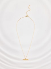 Gold Tone Waterproof Stainless Steel Dainty T-Bar Necklace - Image 2 of 4
