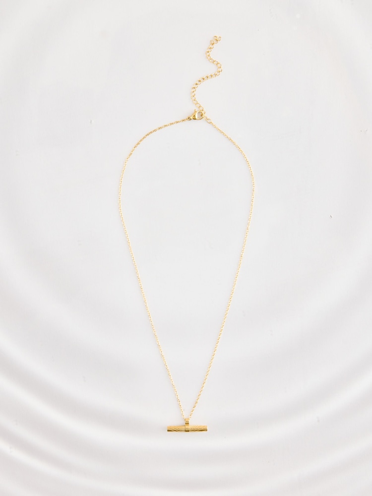 Gold Tone Waterproof Stainless Steel Dainty T-Bar Necklace - Image 2 of 4