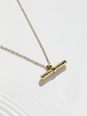 Gold Tone Waterproof Stainless Steel Dainty T-Bar Necklace - Image 3 of 4