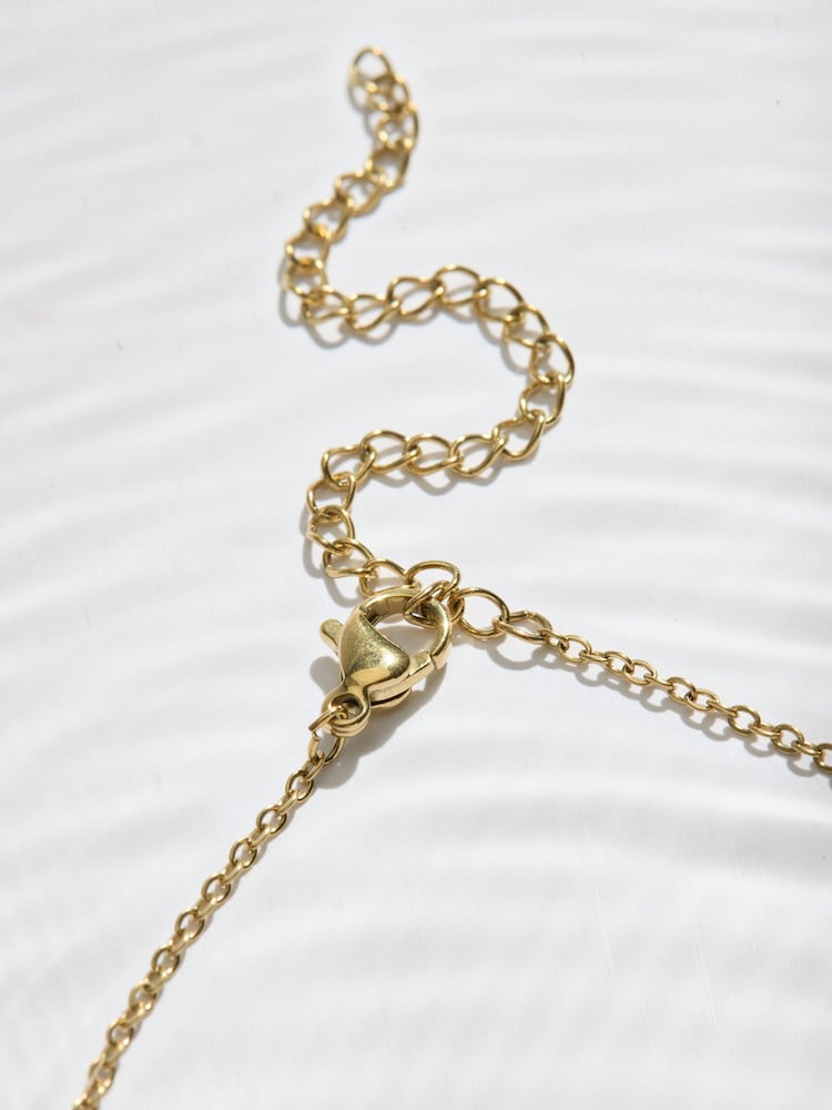 Gold Tone Waterproof Stainless Steel Dainty T-Bar Necklace - Image 4 of 4