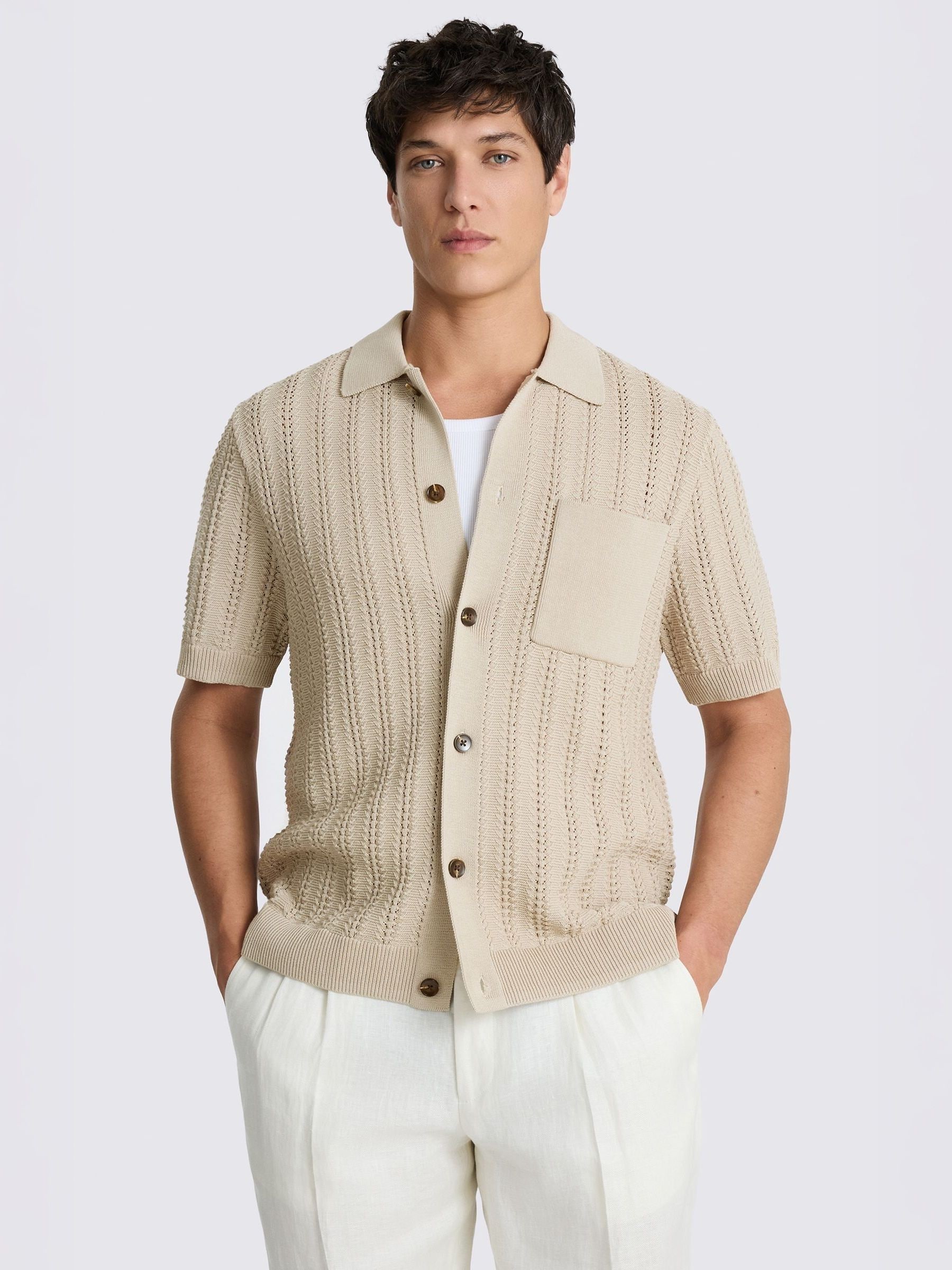 Buy MOSS Neutral Chevron Pointelle Knitted Shirt from the Next UK