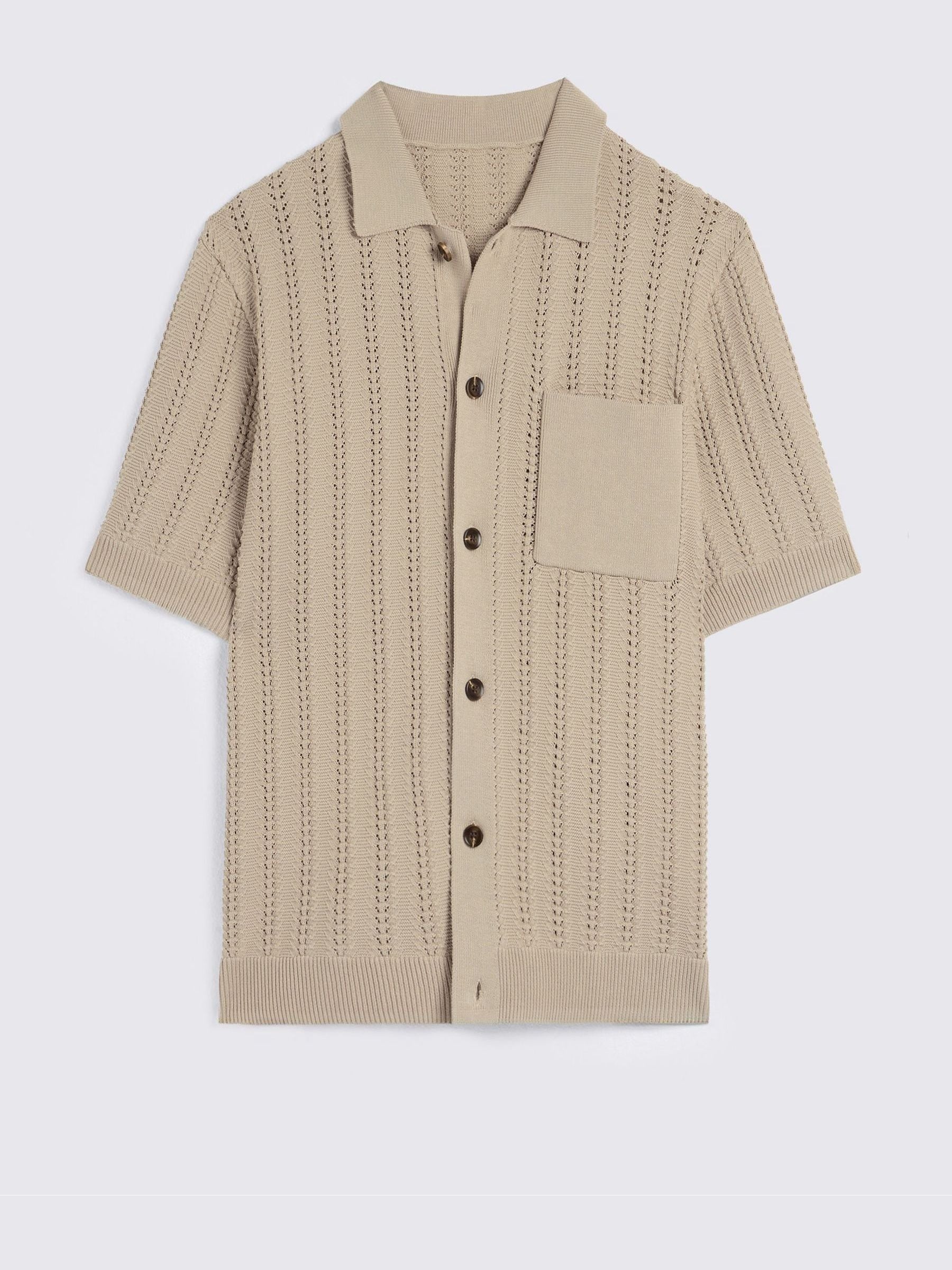 Buy MOSS Neutral Chevron Pointelle Knitted Shirt from Next USA