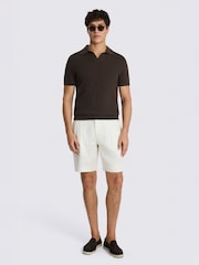 MOSS Brown Linen Blend Skipper Polo Shirt - Image 2 of 4