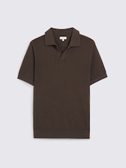 MOSS Brown Linen Blend Skipper Polo Shirt - Image 4 of 4