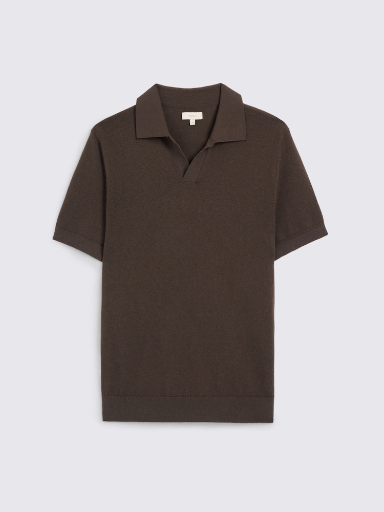 MOSS Brown Linen Blend Skipper Polo Shirt - Image 4 of 4