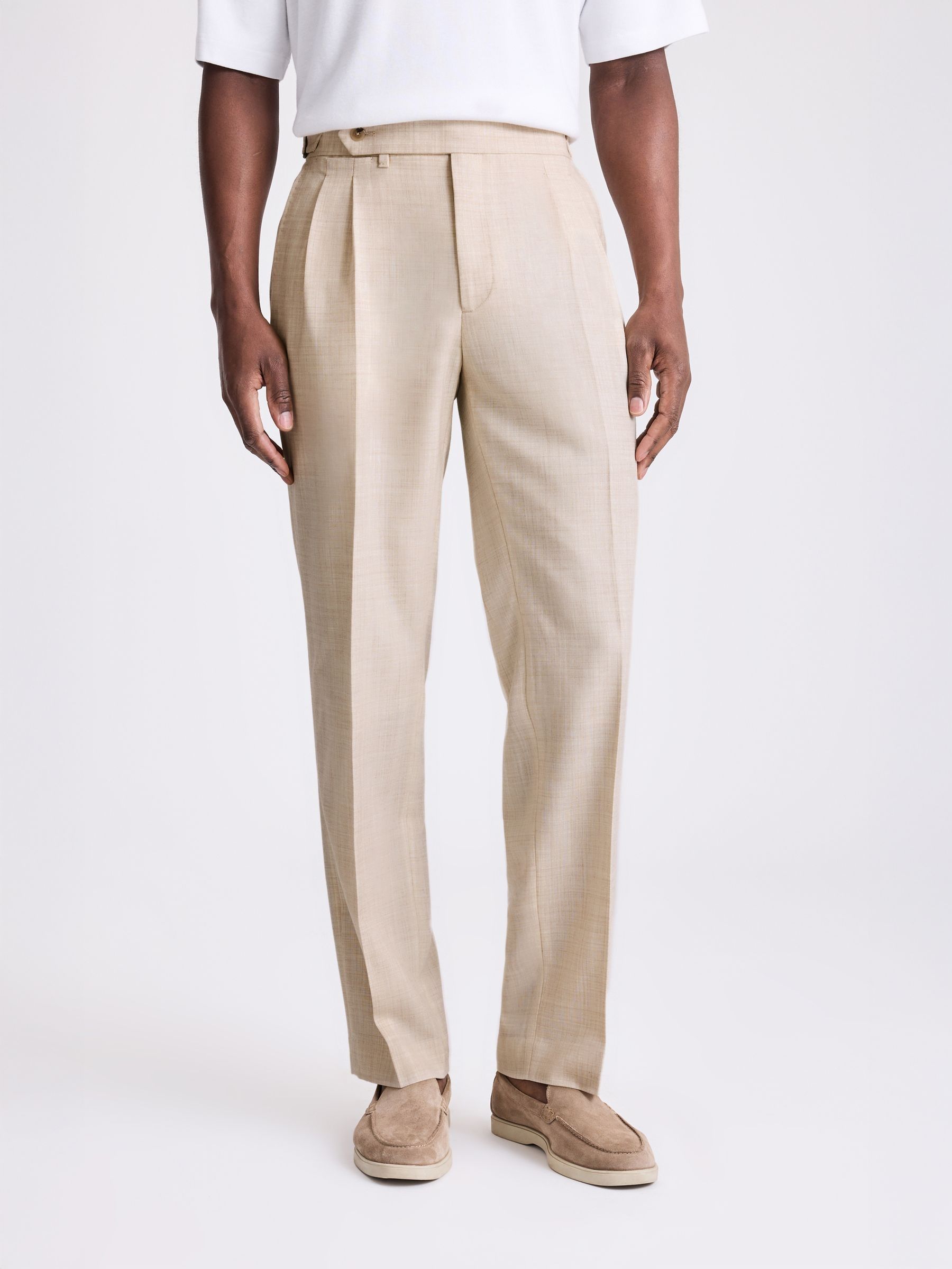 Buy MOSS Neutral Stripe Pleated Wool Trousers from the Next UK