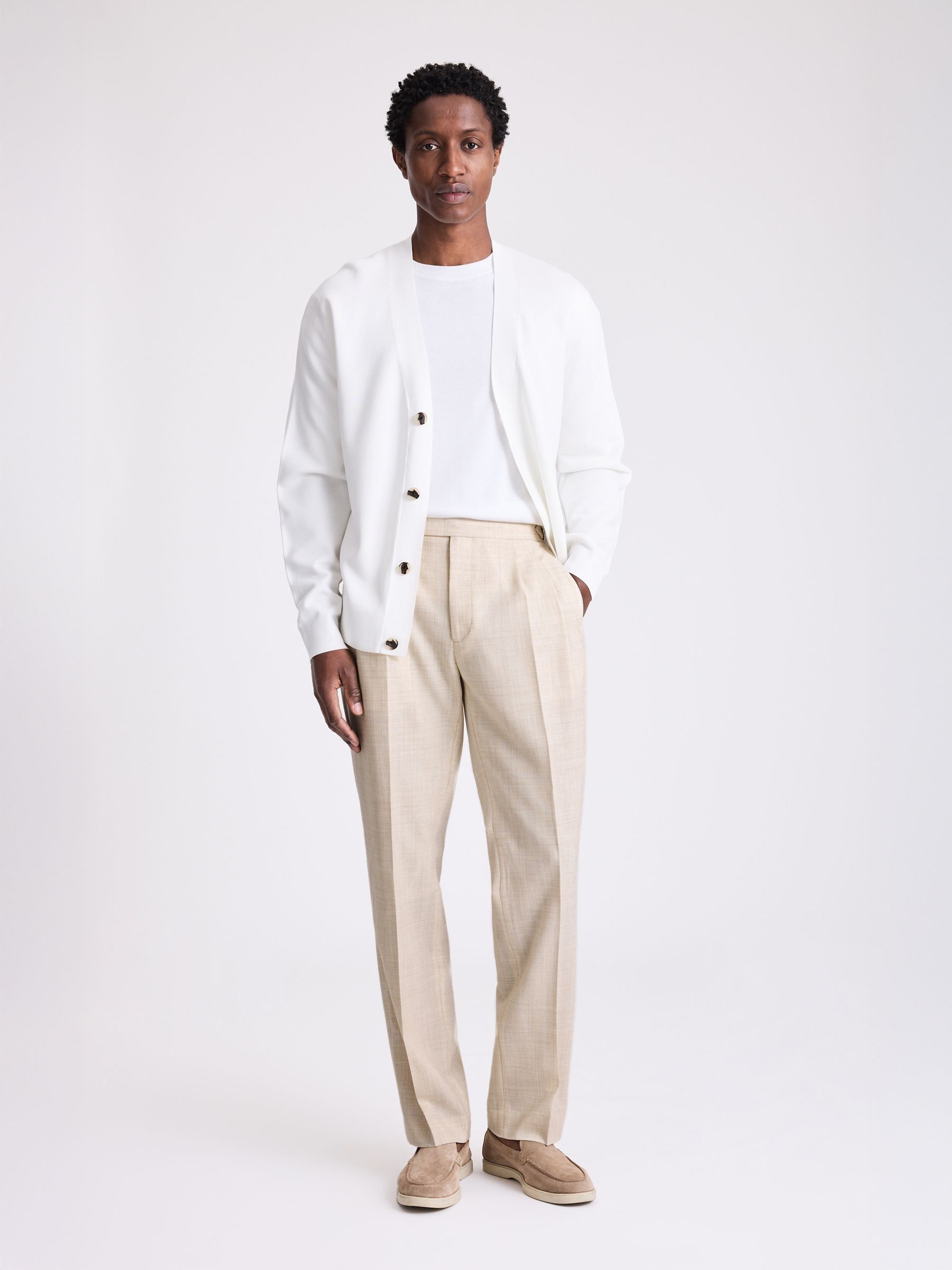 Buy MOSS Neutral Stripe Pleated Wool Trousers from the Next UK