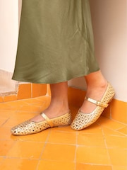 Novo Gold Wide Fit Faye Woven Mary Jane Flat Shoes - Image 1 of 6