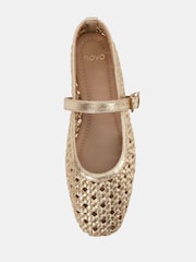 Novo Gold Wide Fit Faye Woven Mary Jane Flat Shoes - Image 6 of 6