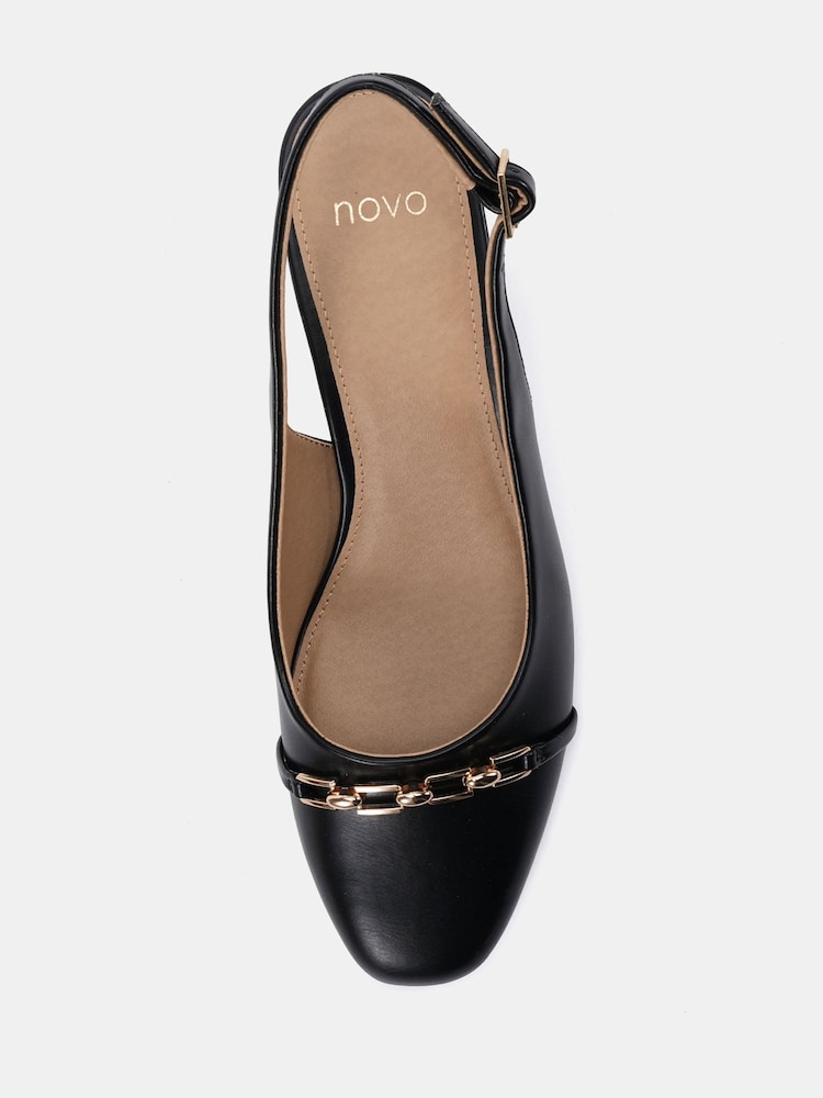 Novo Black Standard Fit Heidi Chain Trim Block Heel Slingbacks - Image 6 of 6 Novo Black Standard Fit Heidi Chain Trim Block Heel Slingbacks - Image 6 of 6