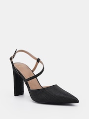 Noir - Novo Wide Fit Indie Asymmetric Slingback Courts - Image 3 de 6