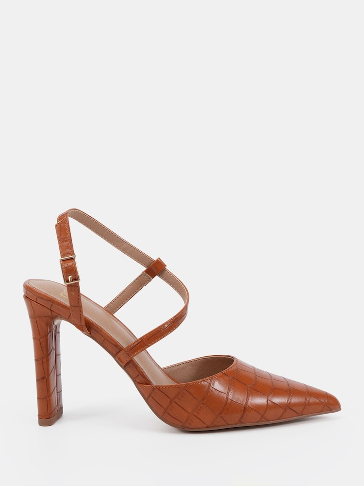 Brun - Novo Wide Fit Indie Asymmetric Slingback Courts - Image 2 de 6