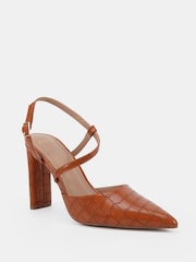 Brun - Novo Wide Fit Indie Asymmetric Slingback Courts - Image 3 de 6