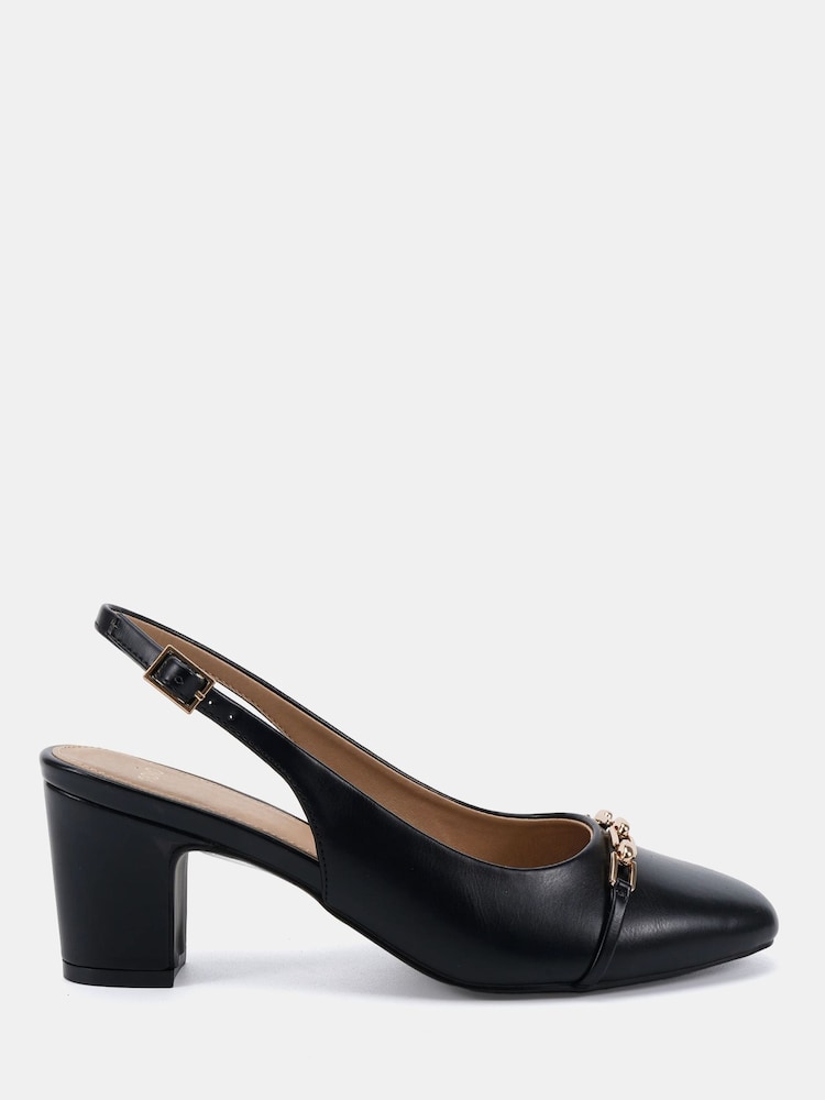 Novo Black Wide Fit Heidi Chain Trim Block Heel Slingbacks - Image 2 of 6 Novo Black Wide Fit Heidi Chain Trim Block Heel Slingbacks - Image 2 of 6