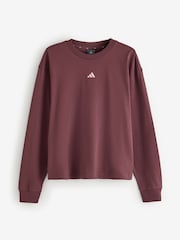 adidas Maroon Red 3-Stripes Studio Graphic Oversize Long Sleeve Top - Image 1 of 2