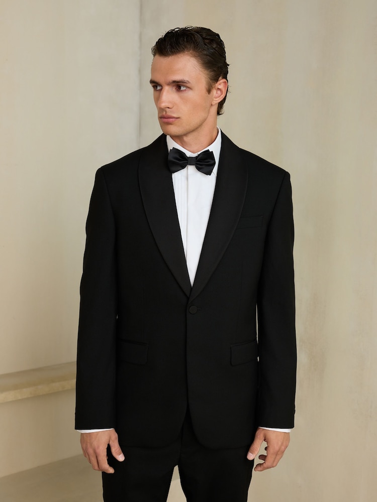 Black Regular Fit Signature Tuxedo Jacket With Wool - Image 2 of 4 Black Regular Fit Signature Tuxedo Jacket With Wool - Image 2 of 4