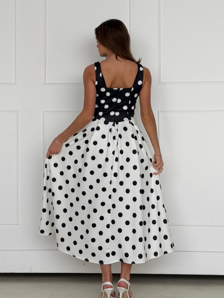 Girl In Mind Black Erica Square Neck Pleated Midi Dress - Image 2 of 6