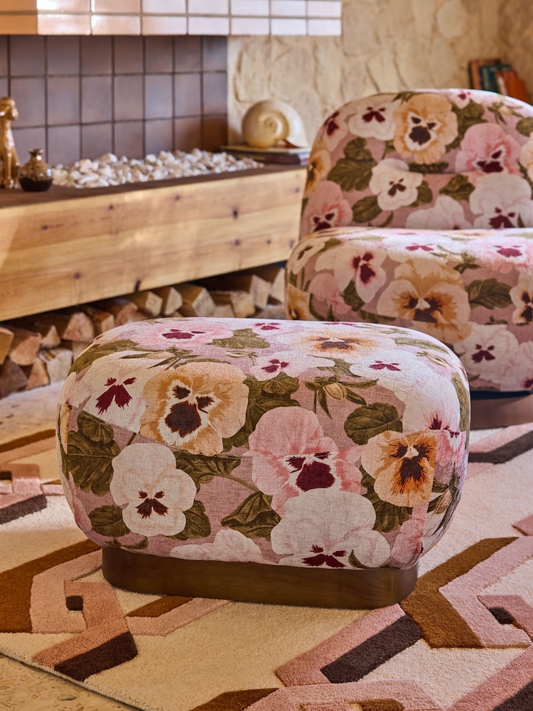 Poodle & Blonde Big Pansy Blush Pink Otis Foot Stool - Image 1 of 4 Poodle & Blonde Big Pansy Blush Pink Otis Foot Stool - Image 1 of 4