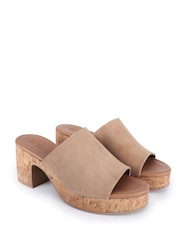 Off The Hook Natural Leigh Suede Leather Platform Cork Block Heel Mules - Image 2 of 6