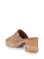 Off The Hook Natural Leigh Suede Leather Platform Cork Block Heel Mules - Image 3 of 6