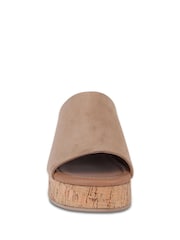 Off The Hook Natural Leigh Suede Leather Platform Cork Block Heel Mules - Image 4 of 6