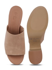 Off The Hook Natural Leigh Suede Leather Platform Cork Block Heel Mules - Image 6 of 6