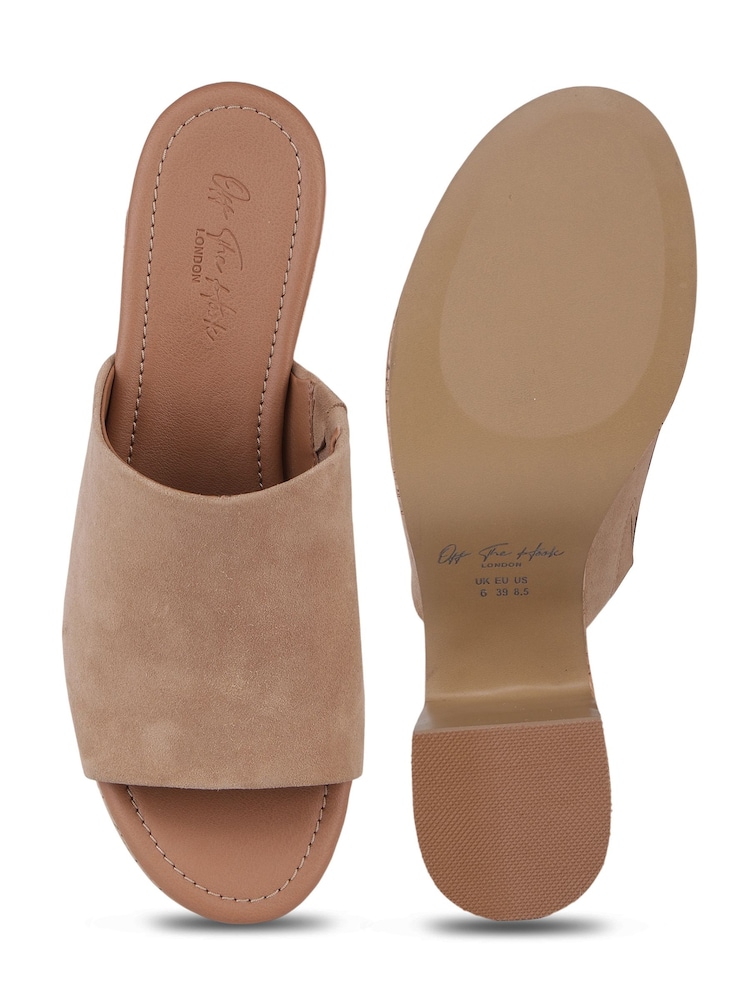 Off The Hook Natural Leigh Suede Leather Platform Cork Block Heel Mules - Image 6 of 6