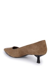 Off The Hook Green Tilly Suede Pointed Toe Kitten Heel Court Shoes - Image 2 of 6