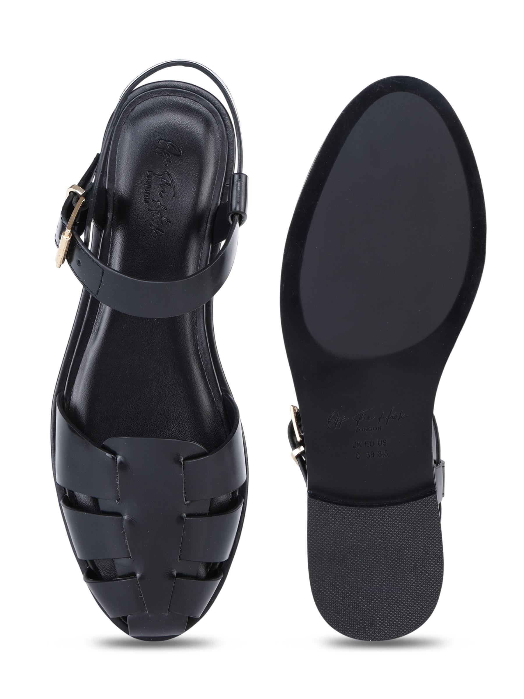 Buy Off The Hook Black Lilly Leather Flat Fisherman Sandals 