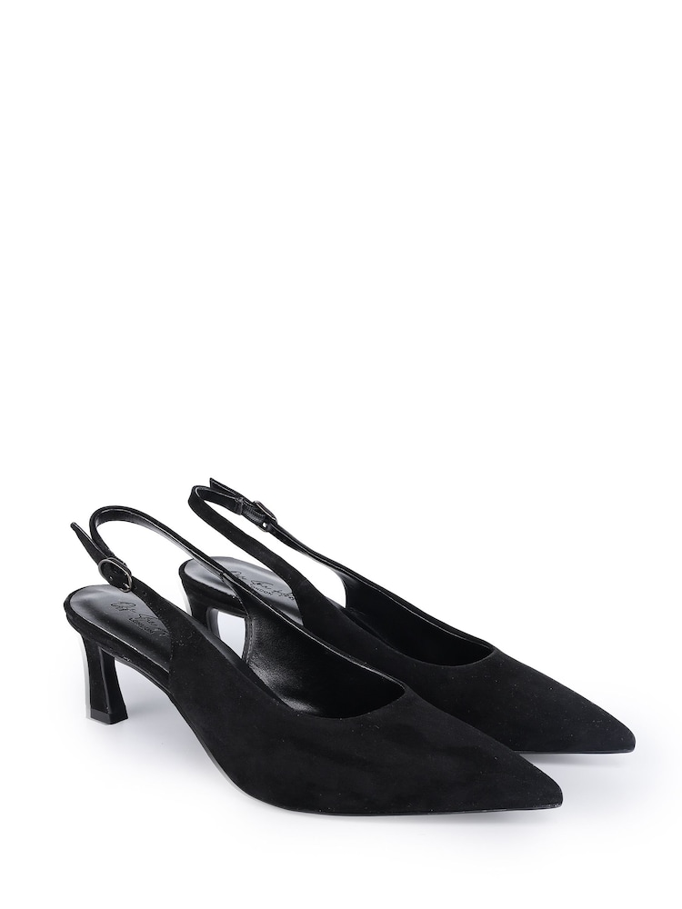 Off The Hook Black Danni Suede Pointed Toe Slingback Kitten Heel Pumps - Image 1 of 6 Off The Hook Black Danni Suede Pointed Toe Slingback Kitten Heel Pumps - Image 1 of 6