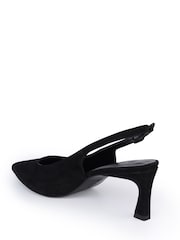Off The Hook Black Danni Suede Pointed Toe Slingback Kitten Heel Pumps - Image 3 of 6