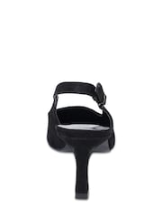 Off The Hook Black Danni Suede Pointed Toe Slingback Kitten Heel Pumps - Image 4 of 6