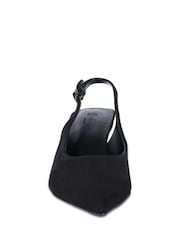 Off The Hook Black Danni Suede Pointed Toe Slingback Kitten Heel Pumps - Image 5 of 6